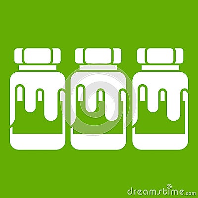 Three plastic jars with gouache icon green Vector Illustration