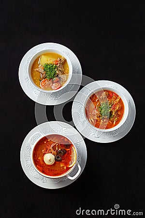 Three plates of soup Stock Photo