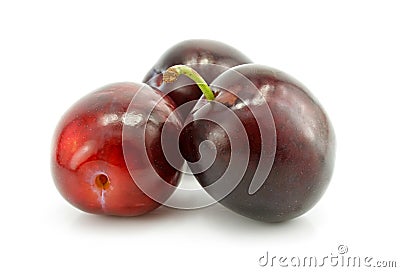 Three plum fruit isolated on white Stock Photo