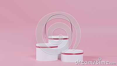 Three podium for beauty product, pastel color, empty mockup. 3d render Stock Photo