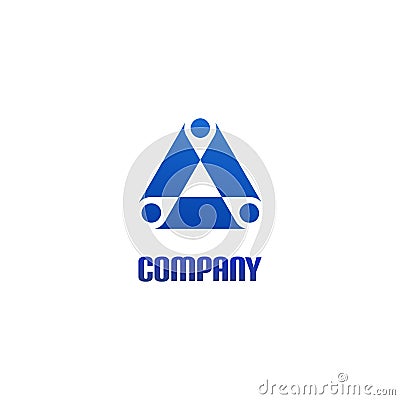Three Point Element, Blue Triangle Logo Concept, Circle Networking, Human Resource, Social Company Logo Design Template Vector Illustration