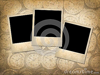 Three Polaroid style photographs on a grungy vintage background Stock Photo