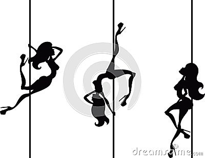 Three pole dancers Vector Illustration