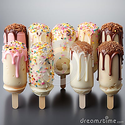 Delicious Fudge Mini Ice Creams On A White Background Stock Photo