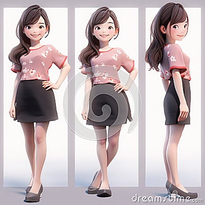 three pose in a one frame Smiling happy adult girl collage generative AI Stock Photo