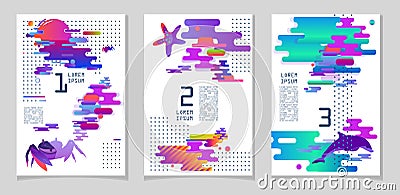 Three posters format A4, for registration. Modern colors, gradients Vector Illustration