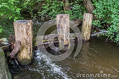 Three Posts In Stream Stock Photo