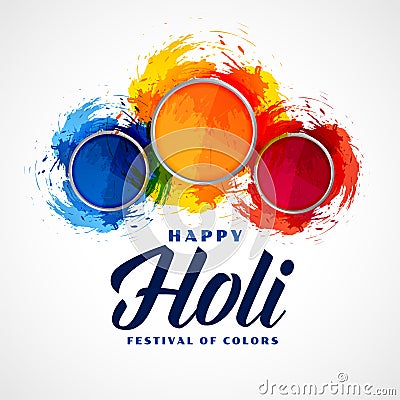 Three powder color plates happy holi background Vector Illustration