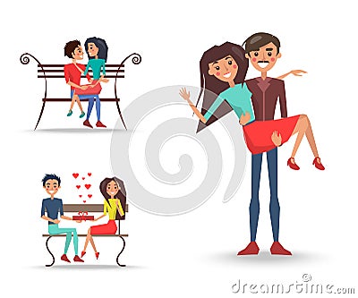 Three Pretty Couples in Love on White Background Vector Illustration