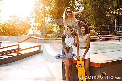 Three pretty young girls having fun Stock Photo