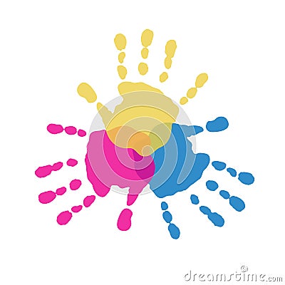 The three primary colors of handprints Vector Illustration