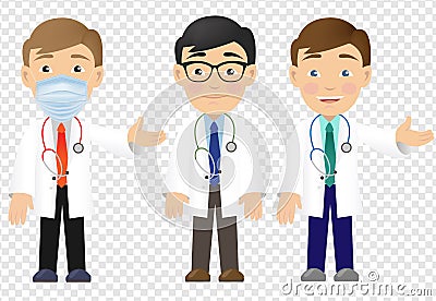 Three Professional Doctor Isolated Transparent Background Vector Illustration