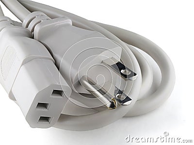 Three-pronged extension cord on white background Stock Photo