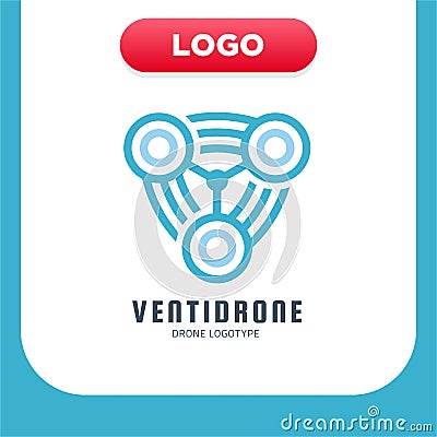 Three propeller drone or Bladed Rotation logo. Vector illustration style is a flat iconic blue rounded symbol Vector Illustration