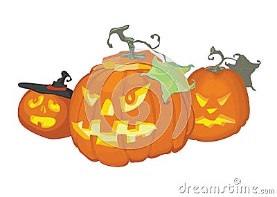 Three pumpkins for halloween Vector Illustration