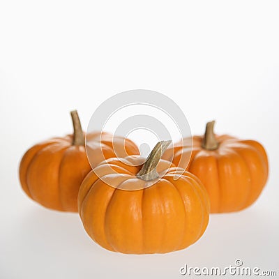 Three pumpkins on white. Stock Photo