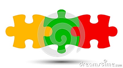 Three puzzle, teamwork, partnership, cooperation Vector Illustration