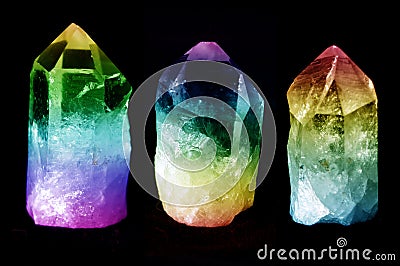 Three quartz crystals Stock Photo