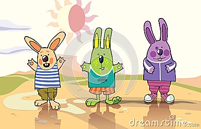 Three Rabbits Vector Illustration