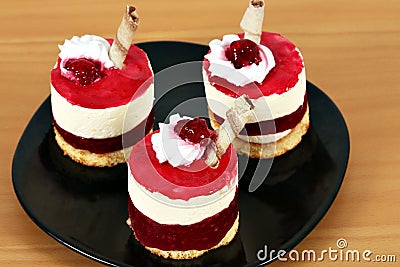 Three raspberry cake Stock Photo