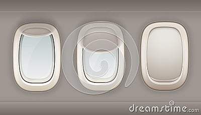 Three Realistic Portholes Of Airplane Vector Illustration