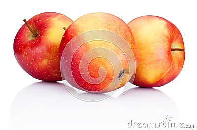 Three red apples fruits on white background Stock Photo