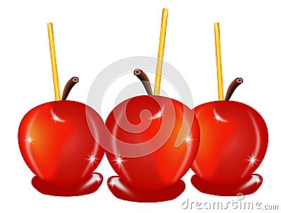 Three red candied apples Stock Photo