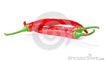 Three red chilli peppers isolated on white background Stock Photo