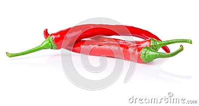 Three red chilli peppers on white background Stock Photo