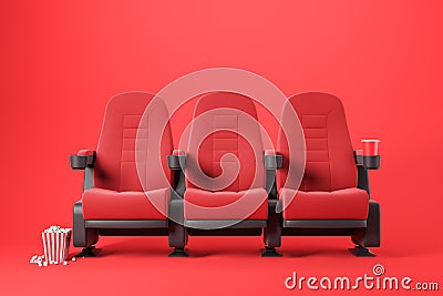 Three red cinema chairs on red Stock Photo