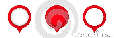 Three red circular pin markers in different fill styles vector set Vector Illustration
