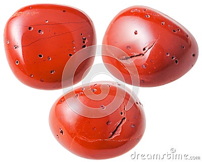 Three red coral gemstones isolated on white Stock Photo