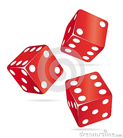 Three red dices. Casino icons. Vector Illustration