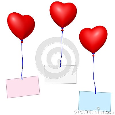 Red heart balloons with labels Stock Photo