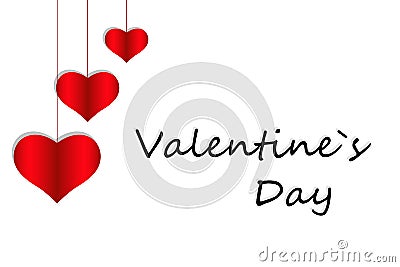 Three red hearts on laces against white background Stock Photo