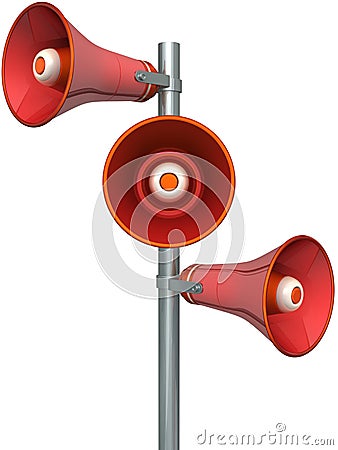 Three red loudspeakers Stock Photo