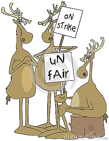 Three reindeer with picket signs Stock Photo