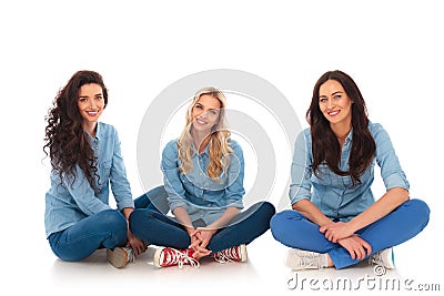 Three relaxed casual women sitting Stock Photo