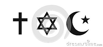Three religions vector icon isolated on white background. Christianity, Judaism and Islam. Worship christian religion. Religions Stock Photo