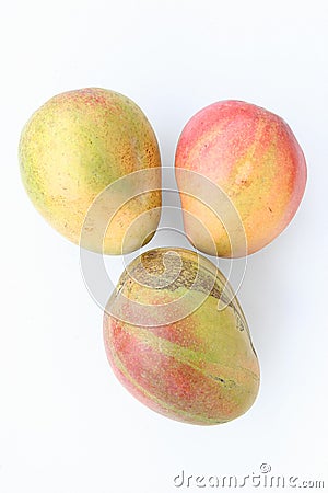 Three ripe Mango fruits Stock Photo