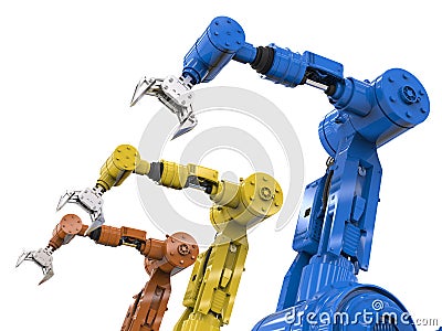 Three robotic arms Stock Photo