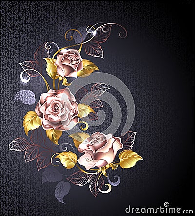 Three roses in pink gold Vector Illustration