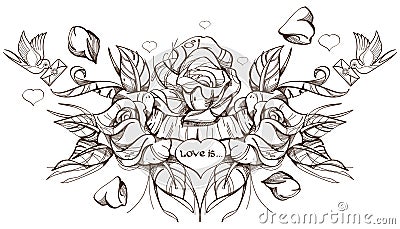 Three roses sketch Cartoon Illustration