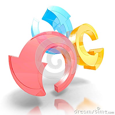 Three round colorful arrows on white background Cartoon Illustration