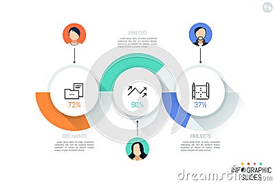 Three round elements with percentage indication Vector Illustration