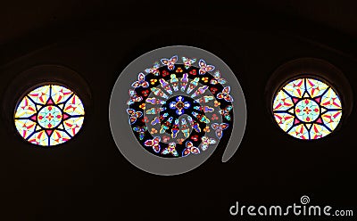 Three round stained glass windows Stock Photo