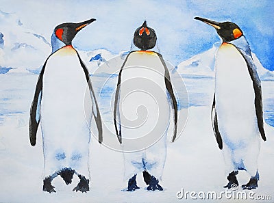 Three Royal penguins Cartoon Illustration