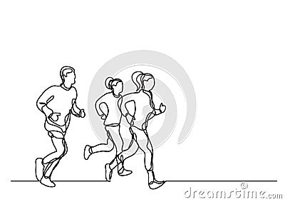 Three runners - continuous line drawing Vector Illustration