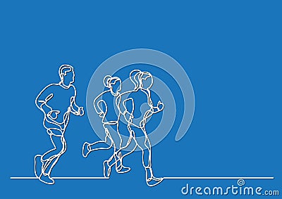 Three runners - continuous line drawing Vector Illustration