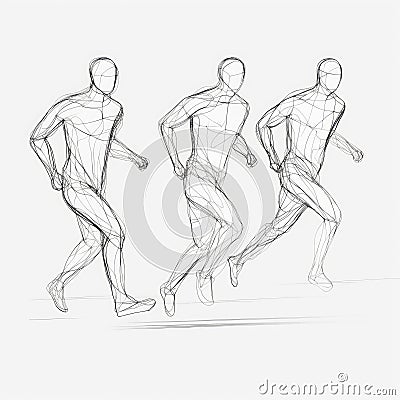 Three Runners in One Continuous Line Drawing. Perfect for Sports Posters and Web Design. Stock Photo
